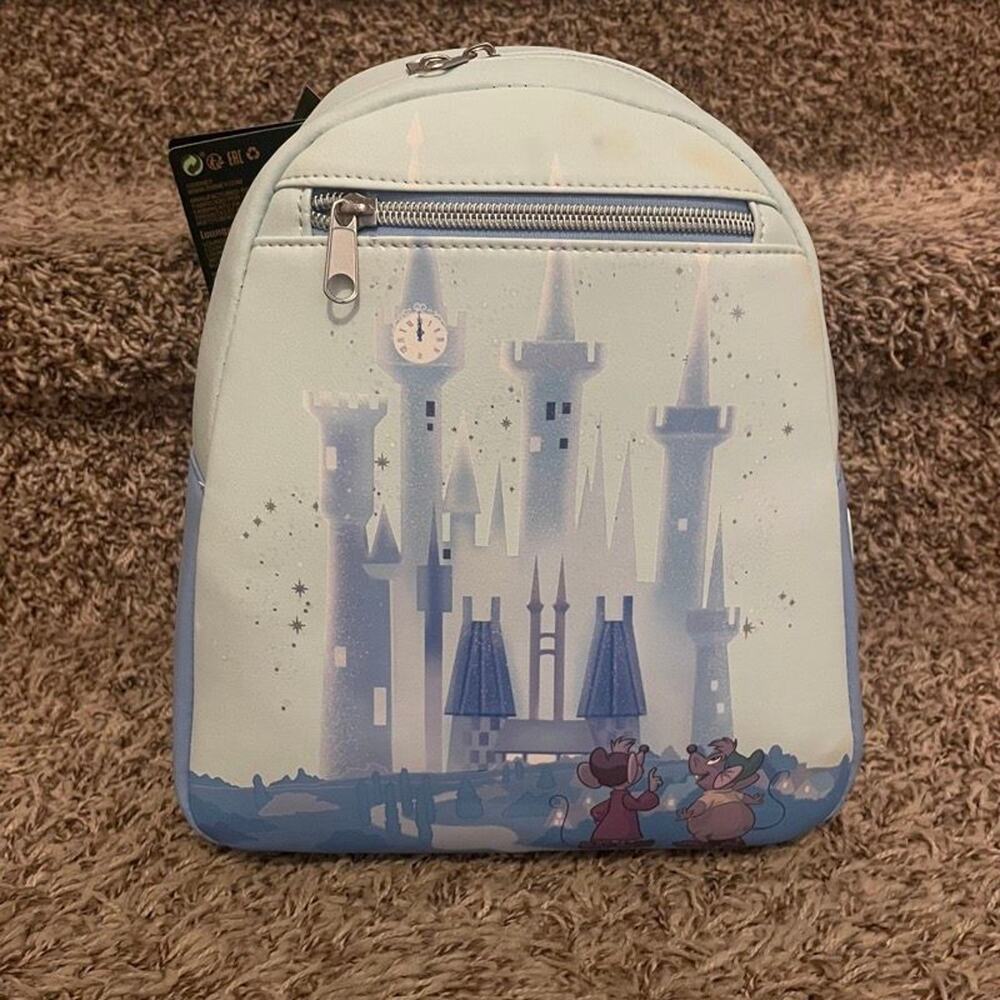 Loungefly Disney Cinderella Castle Mini Backpack Gus Jaq Blue NWT